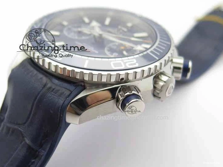 0129 EyeCatching Planet Ocean Master Chronometer SS OM 1:1 Best Edition Blue Dial On Leather Strap A 8176